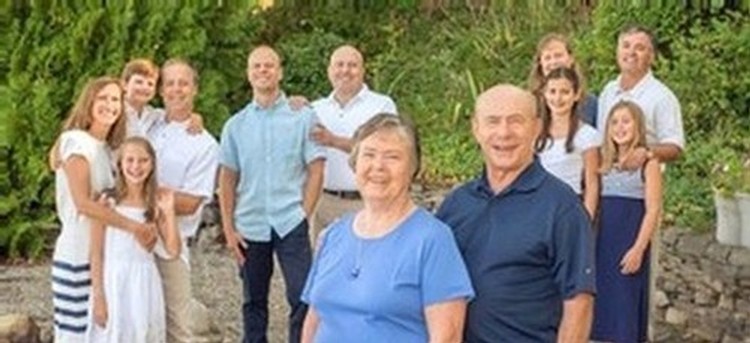 Group photo of the Judy and Len Wiltberger, owners and founders of Keuka Spring Vineyards, with their children and grandchildren