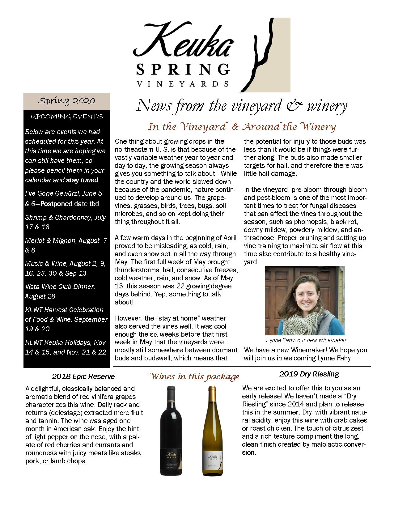 Page 1 of May 2020 Vista Wine Club Newsletter