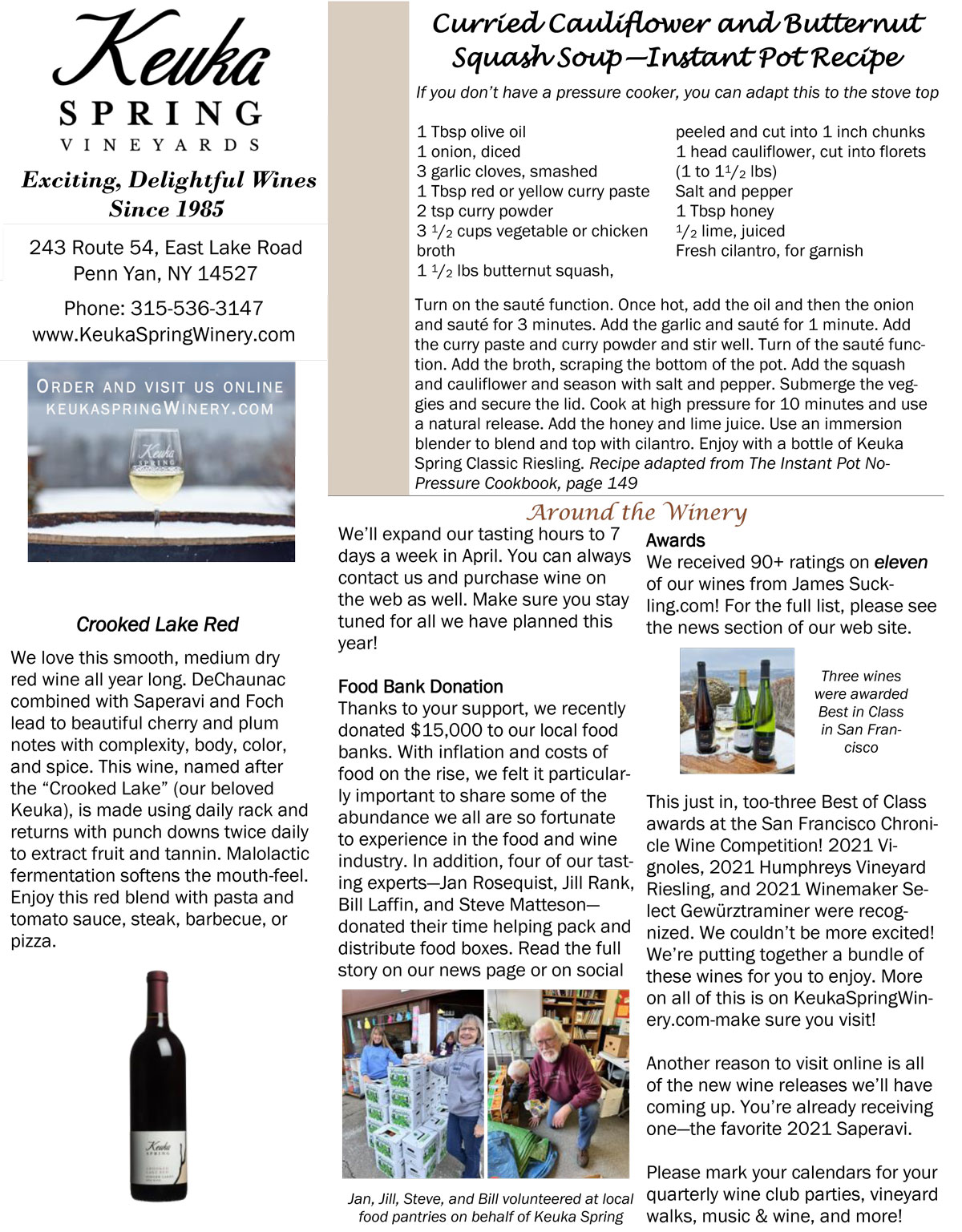 Keuka Spring Vineyards Winter Wine Club Newsletter 2023 page 2