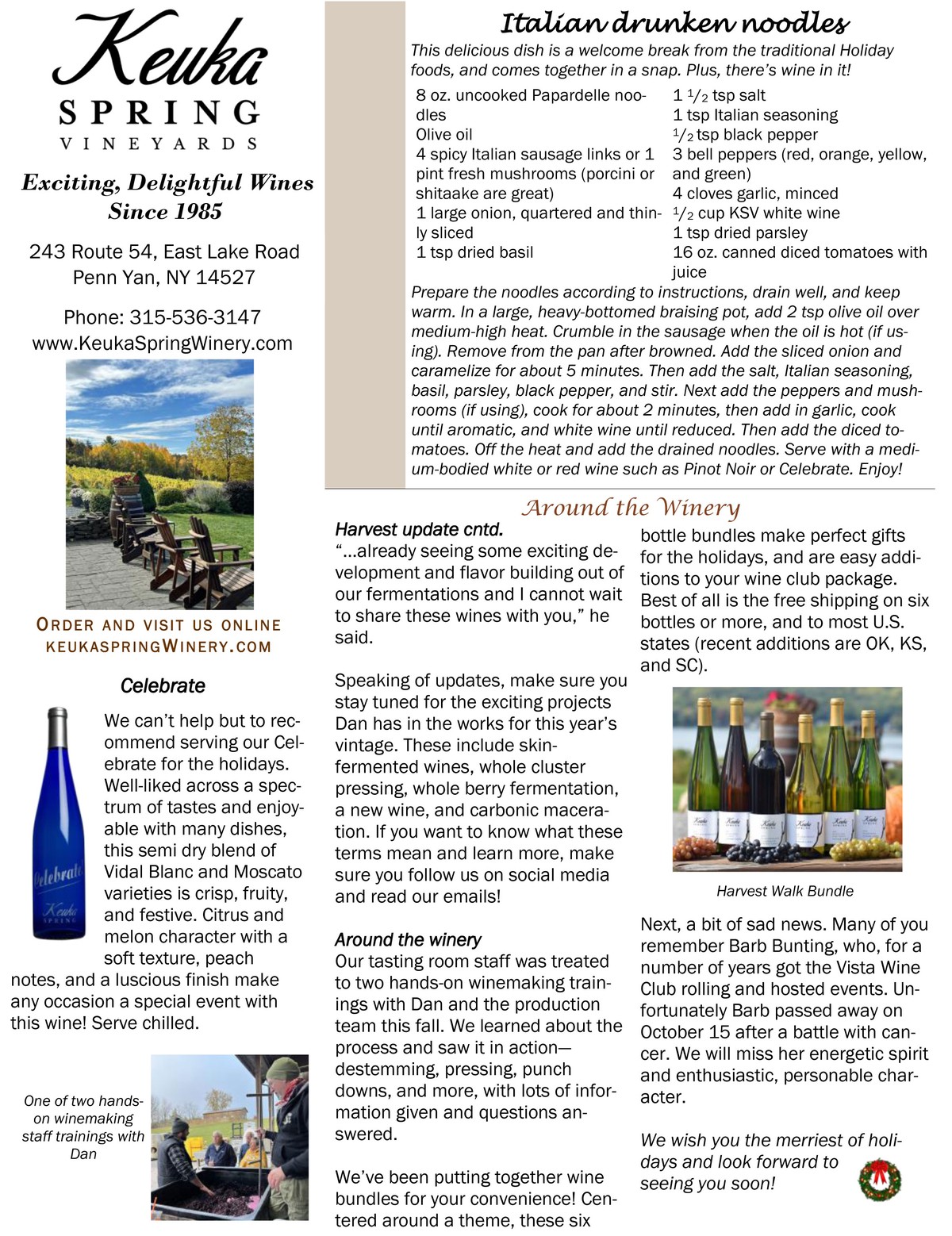 Second page of Holiday Vista Wine Club newsletter