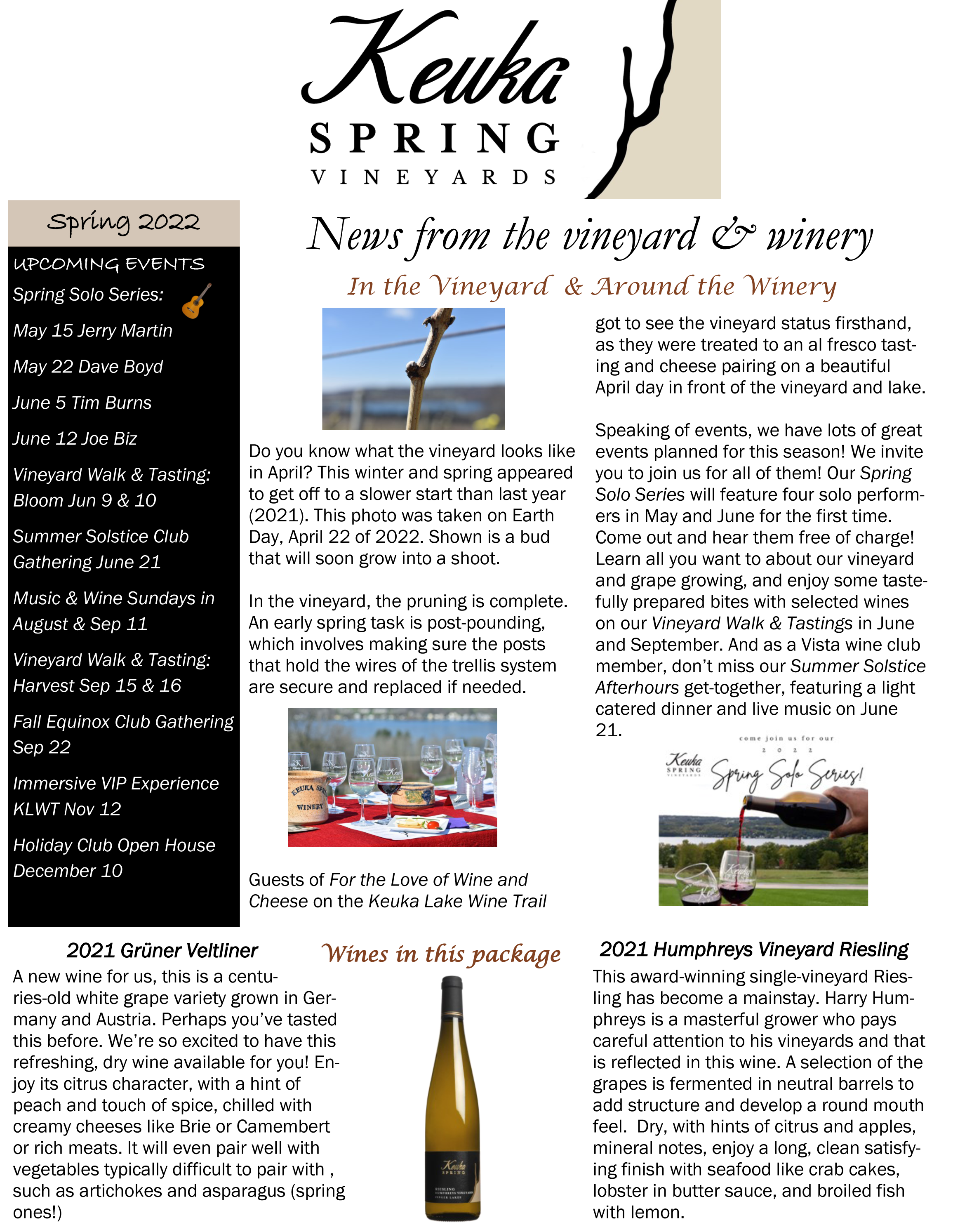 Spring Wine Club newsletter page 1
