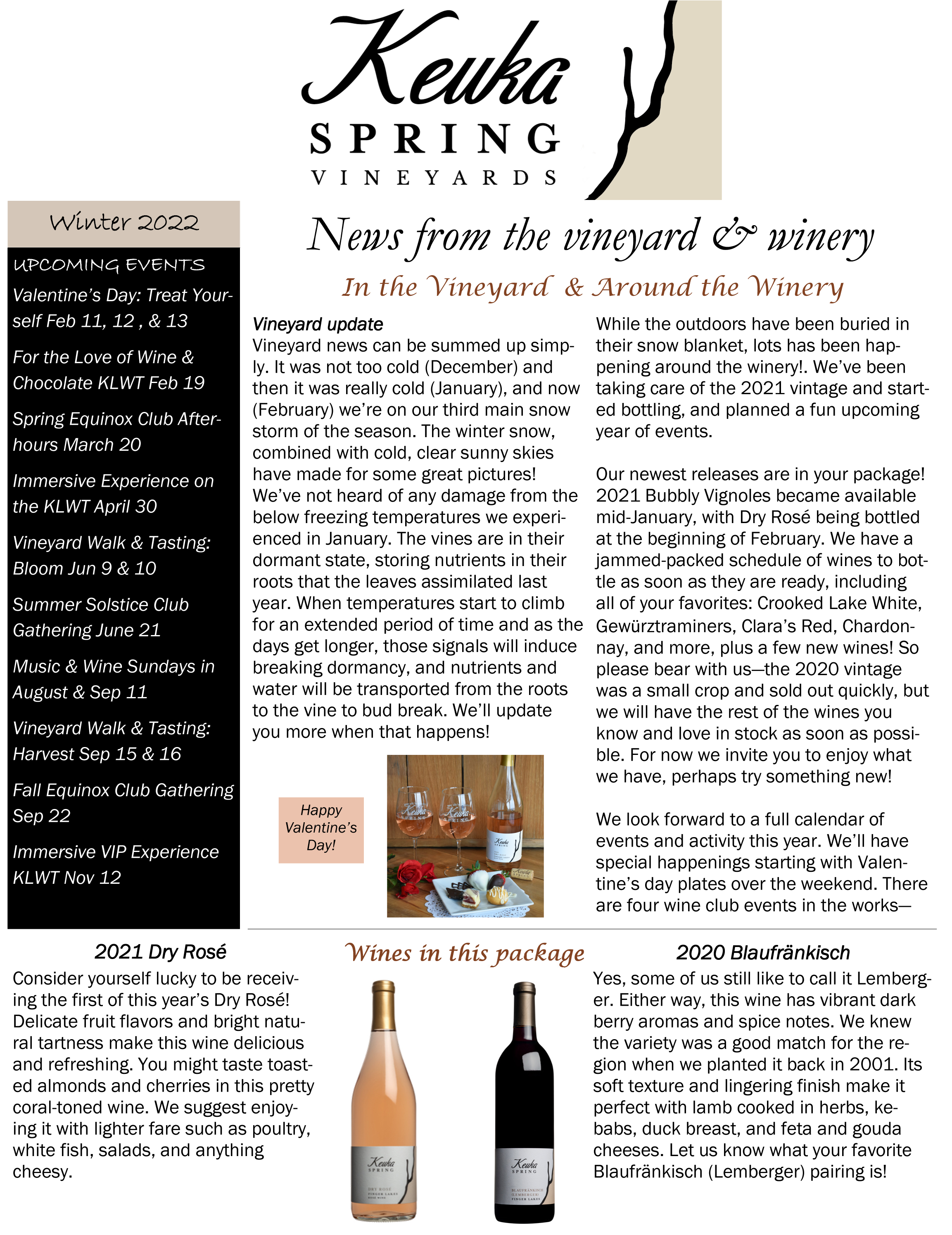 First page of Vista Wine Club newsletter winter 2022 KSV